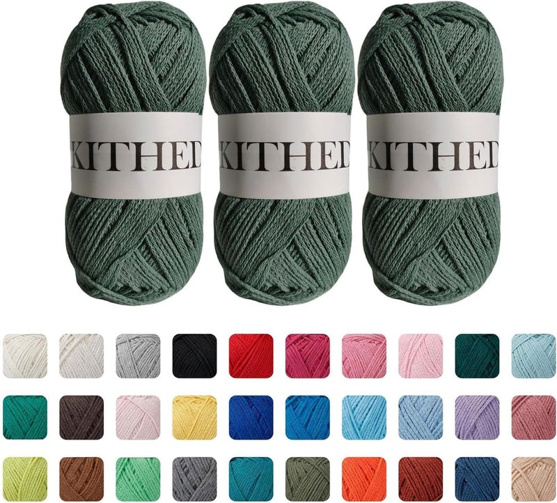 KITHED Cotton Yarn，10.5oz，526yard，3 Pack ，Soft Yarn for Crocheting and Knitting (11 Matcha Green) - Image 1